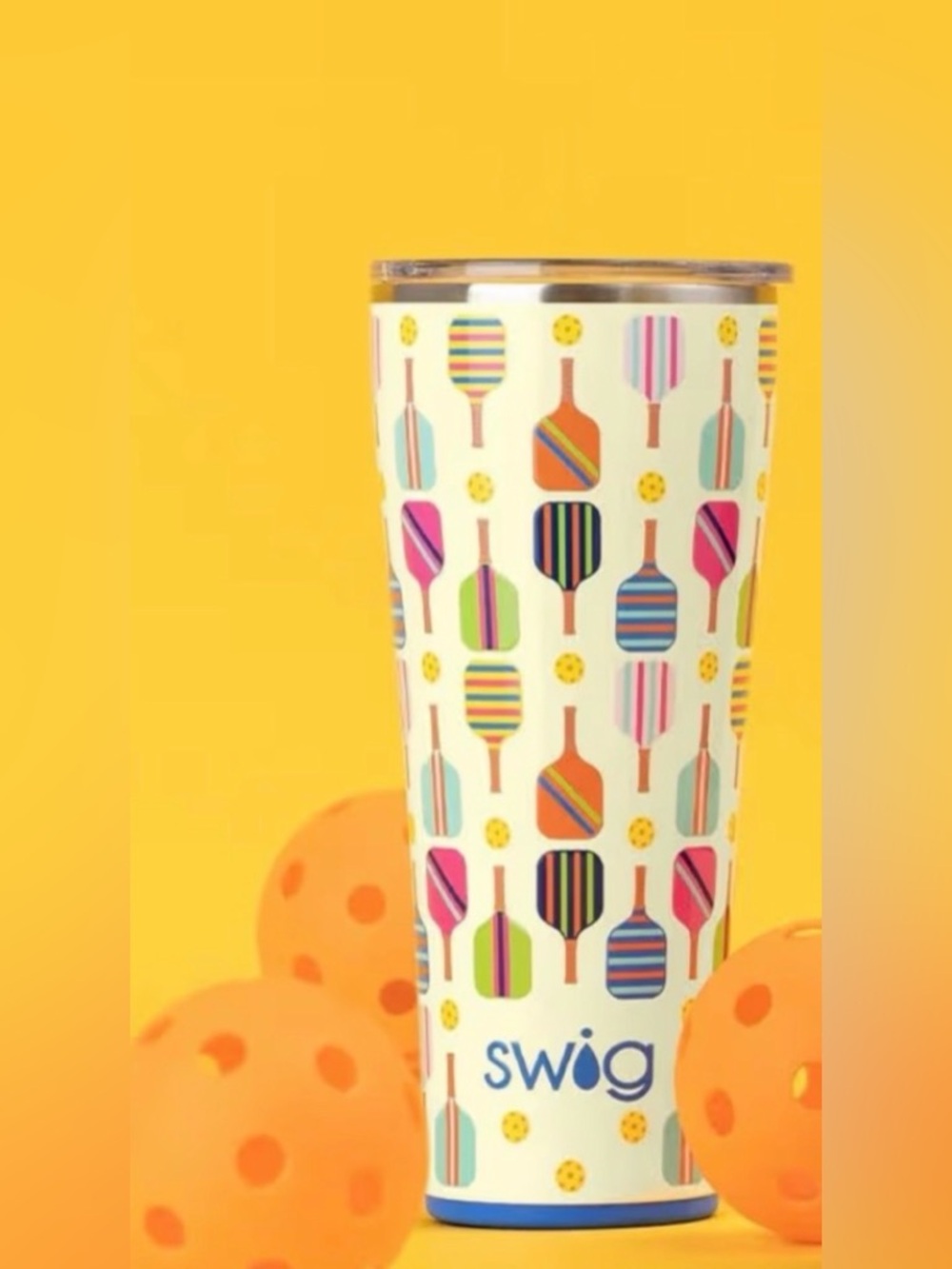 Swig Pickleball Paddle 32oz Tumbler & Lid Insulated Colorful Cup Holder Friendly